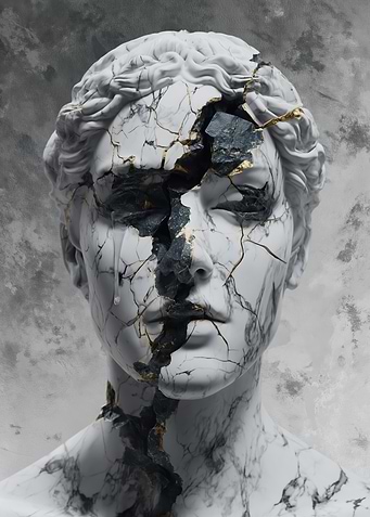 Cracked Marble Bust with Gold Veins