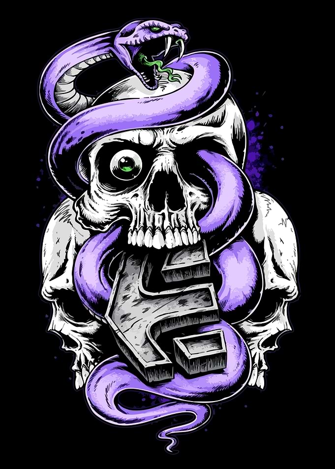 Skull with Snake and Letter E