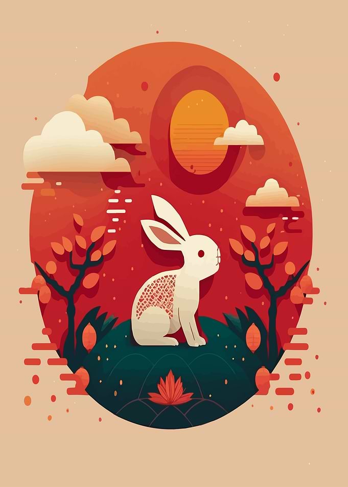 Cute Rabbit Under the Moon