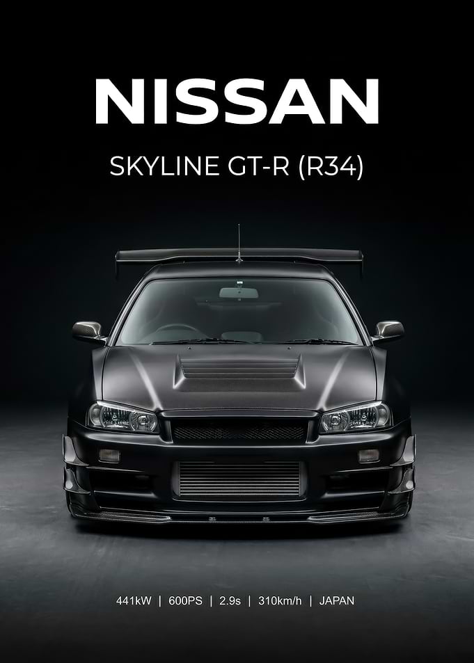 black Nissan Skyline GT-R R34 poster