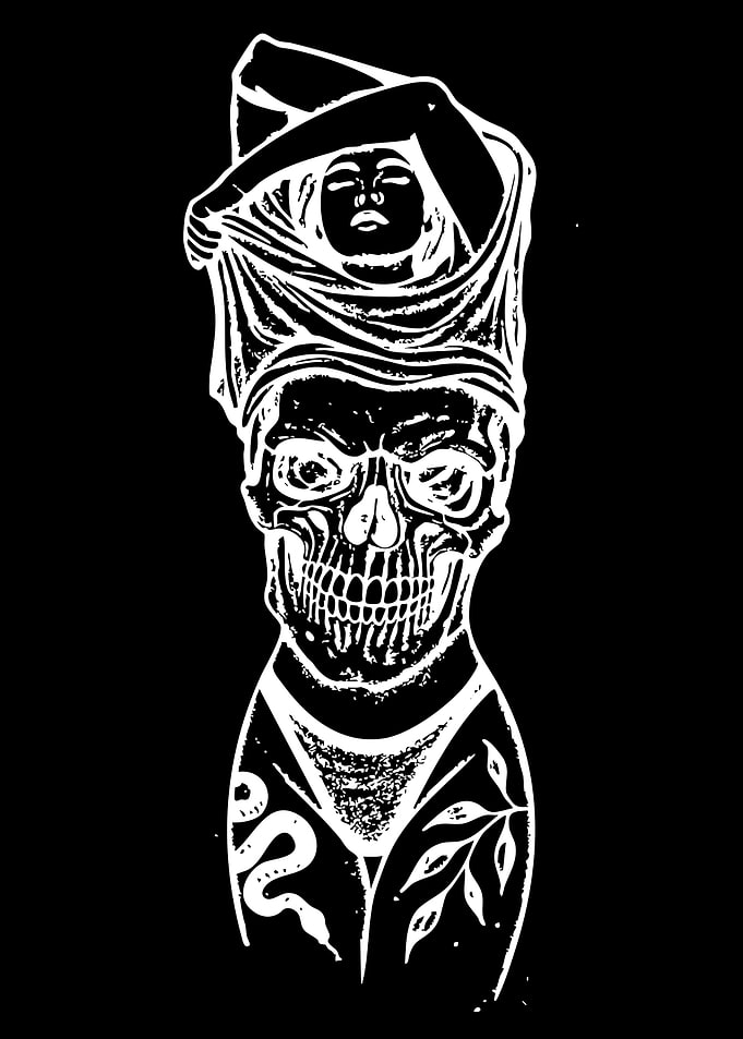 Skull with Woman and Snake Tattoo