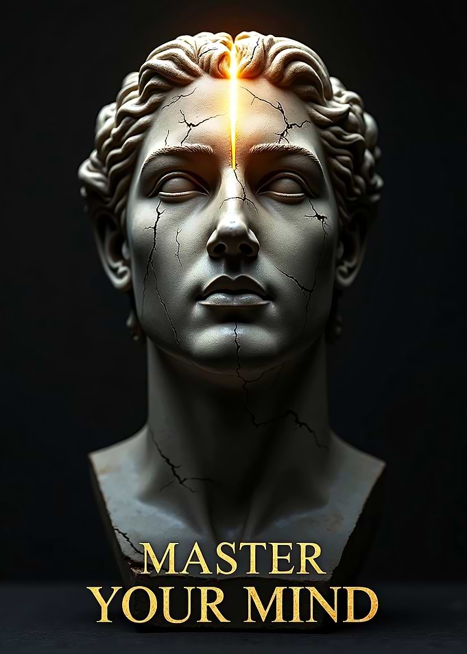 Stoic Philosophy Poster – Minimalist Roman Statue Wall Art , Master Your Mind Sculpture