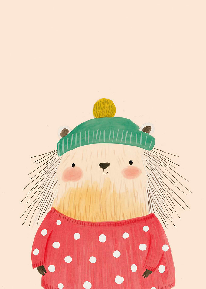 Cute Hedgehog Wearing a Hat and Sweater