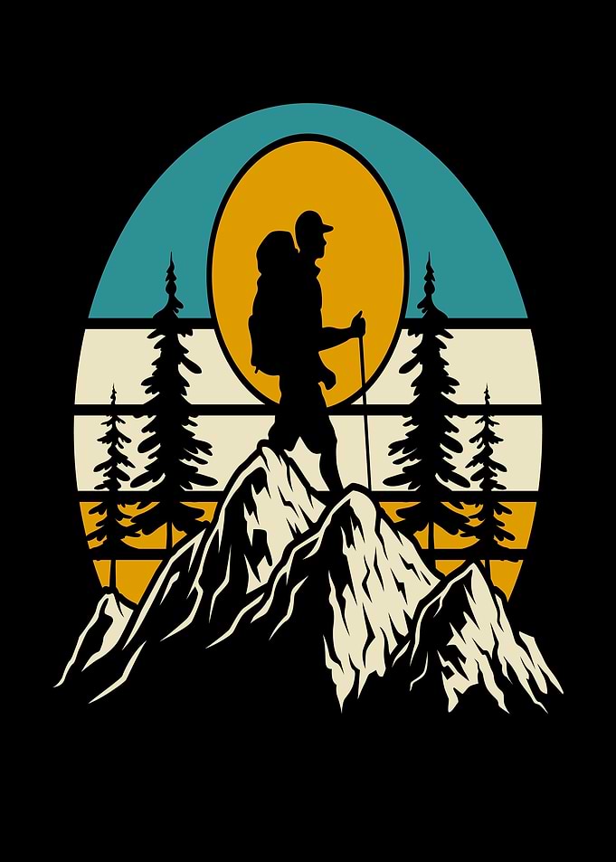 Hiker on Mountain Peak Sunset
