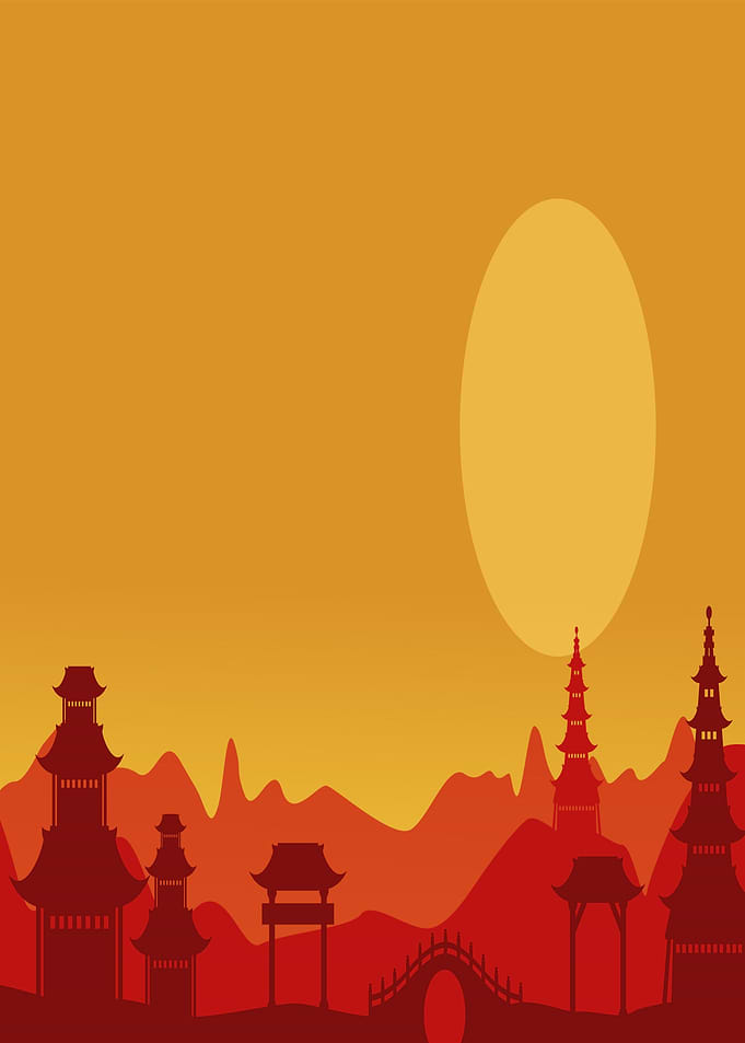 Asian Landscape at Sunset
