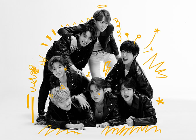 BTS Group Photo with Yellow Doodles