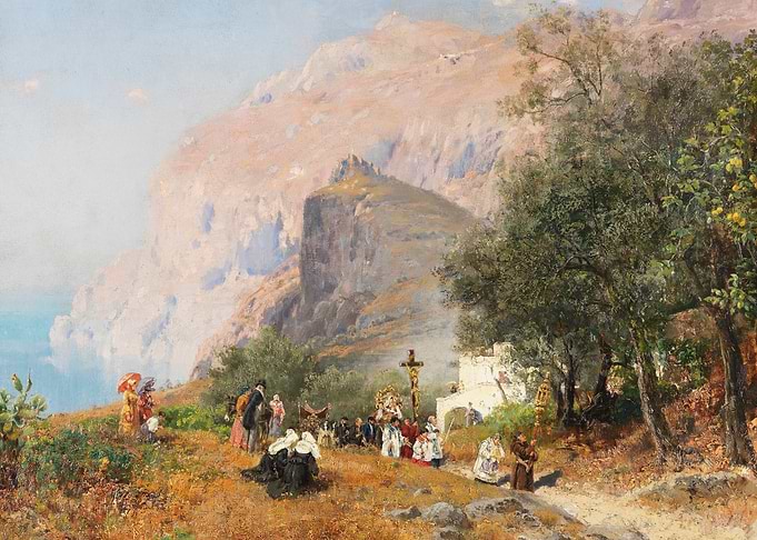 Religious Procession on a Cliffside