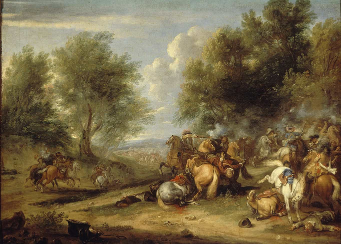 Battle Scene with Cavalry and Fallen Soldiers