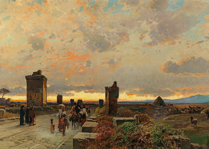 Ancient Roman Road at Sunset