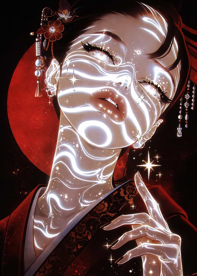 Ethereal Woman with Light Patterns