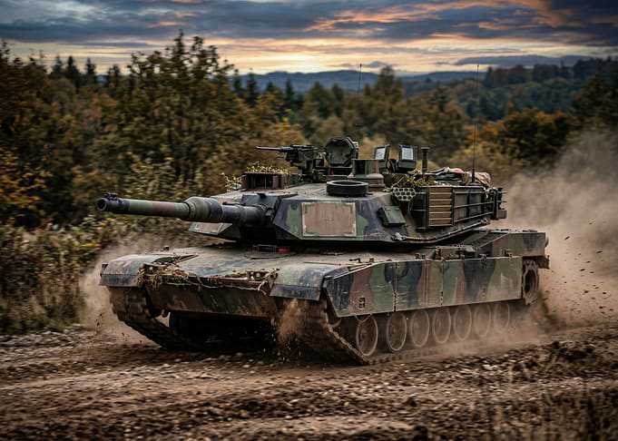 Tank driving through dirt