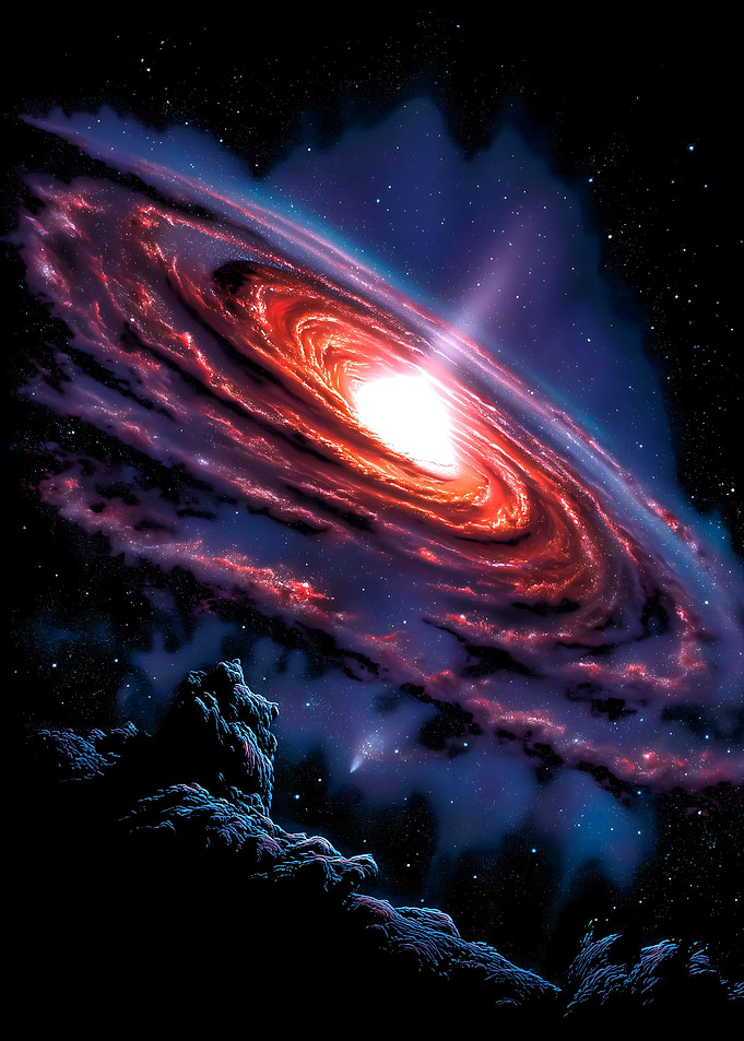 Cosmic Galaxy and Rocky Outcrop