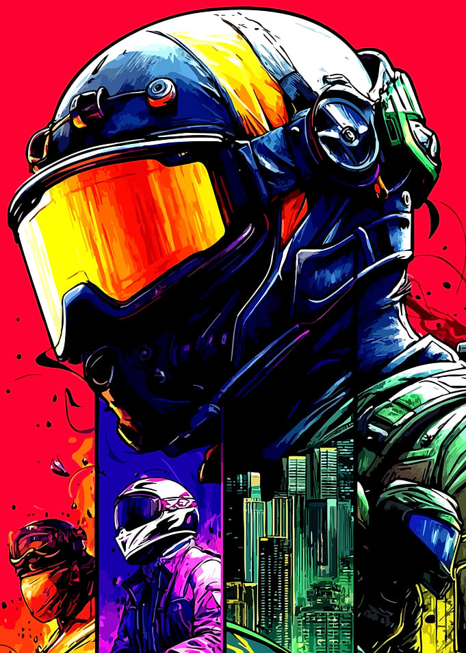 Futuristic Motorcycle Racers in Cityscape