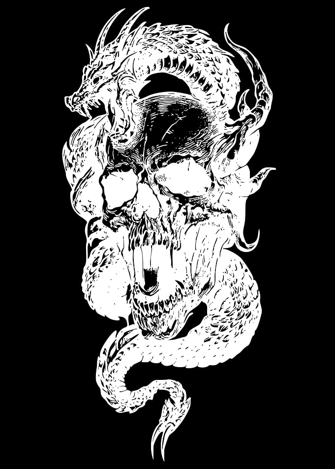 Dragon and Skull Tattoo Design