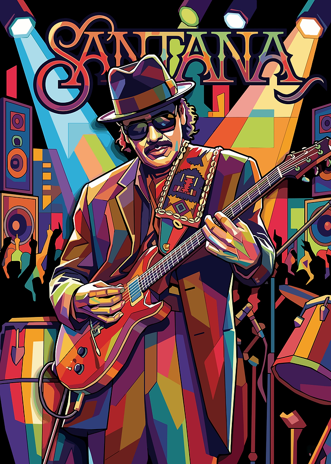 Santana Playing Guitar in Colorful Style