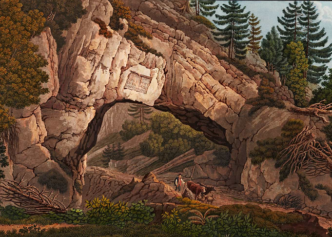 Rocky Archway with Shepherd and Cattle