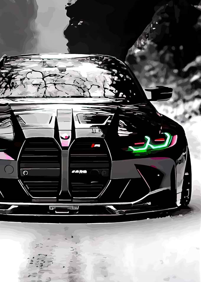 Black BMW M4 with Neon Headlights