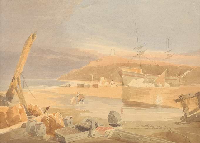 Seascape with Ship and Beach Scene