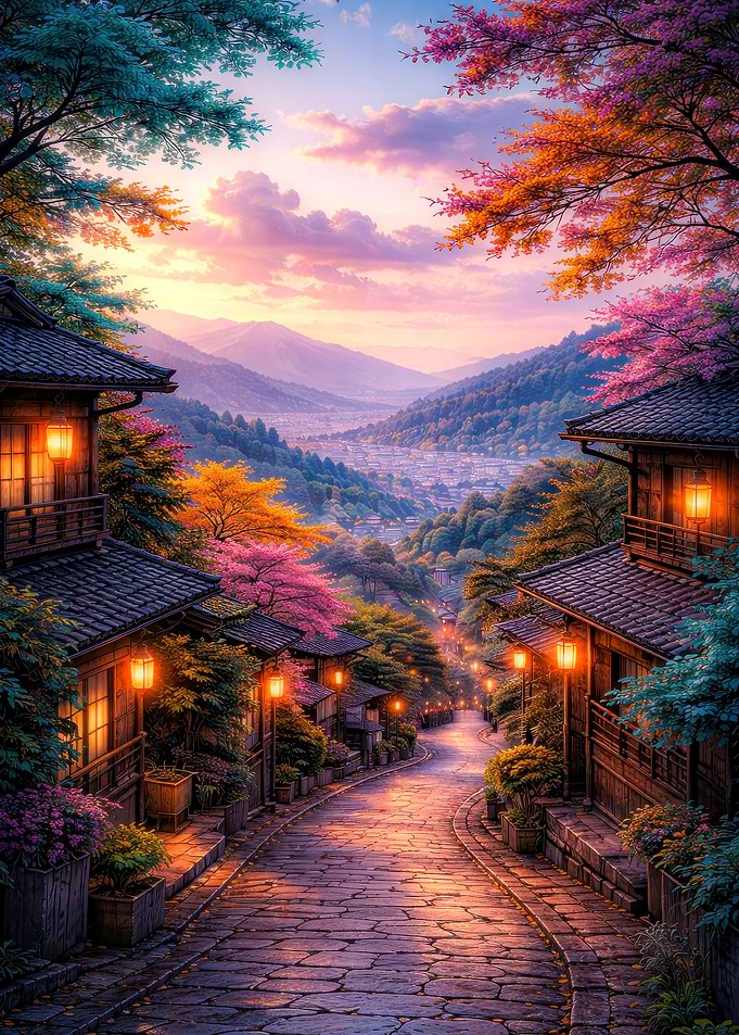 Enchanting Japanese Village at Dusk