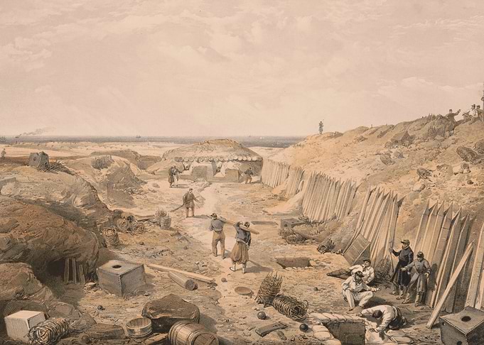 Military Siege Trenches with Soldiers