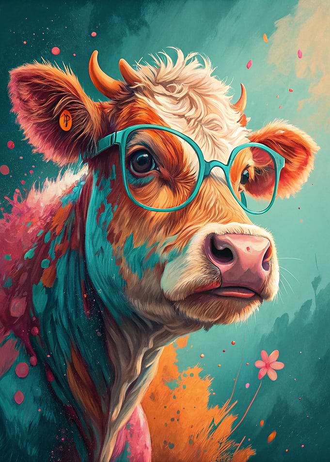 Colorful Cow Wearing Glasses