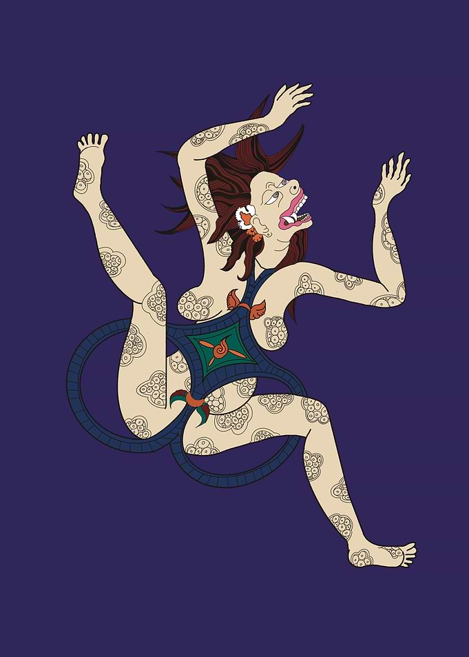Tibetan Buddhist deity in dynamic pose