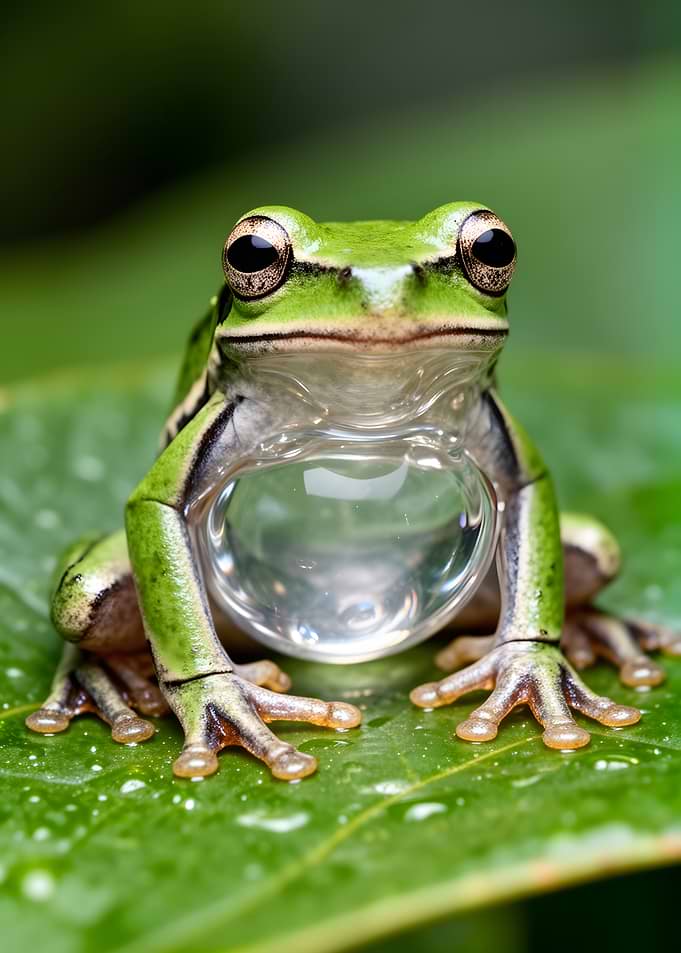 Green Tree Frog with Inflated Vocal Sac