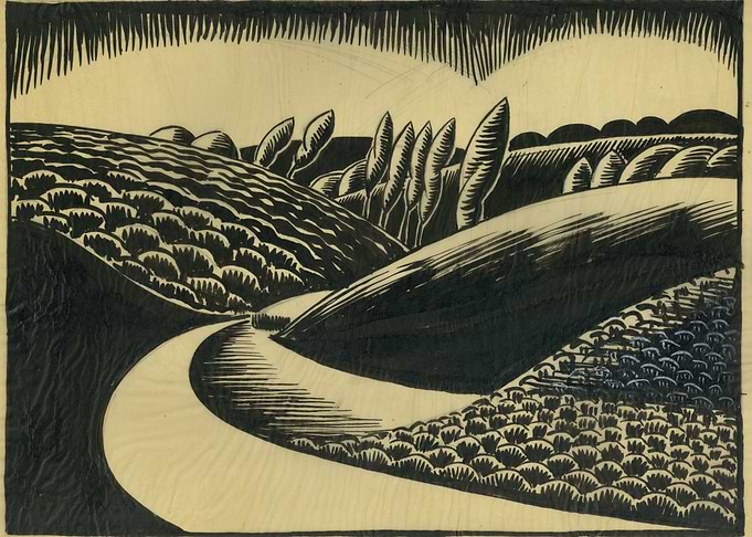 Stylized Landscape with Winding Road