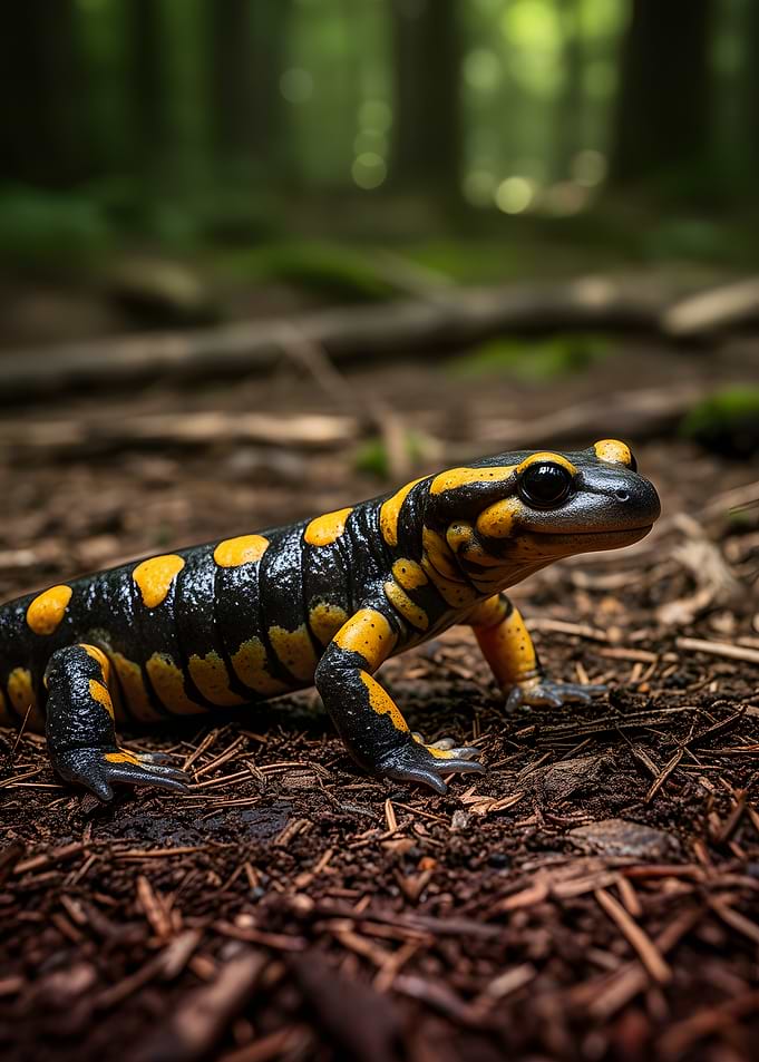 Fire Salamander on Forest Floor
