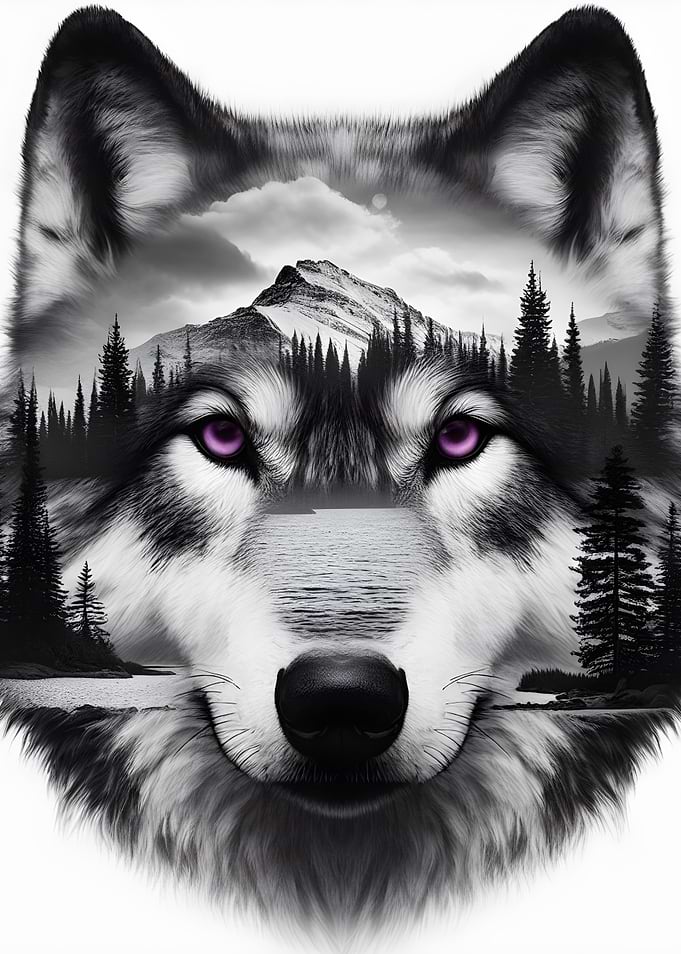 Wolf Landscape Double Exposure