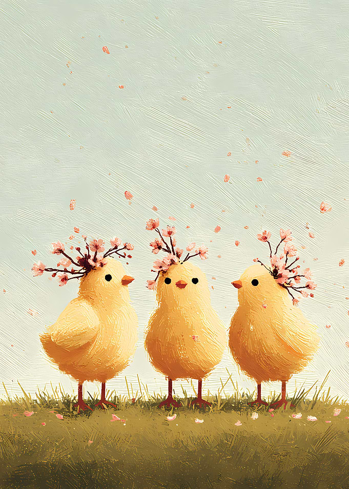 Three Chicks with Flower Crowns