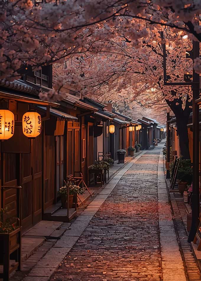 Cherry Blossom Alley with Lanterns