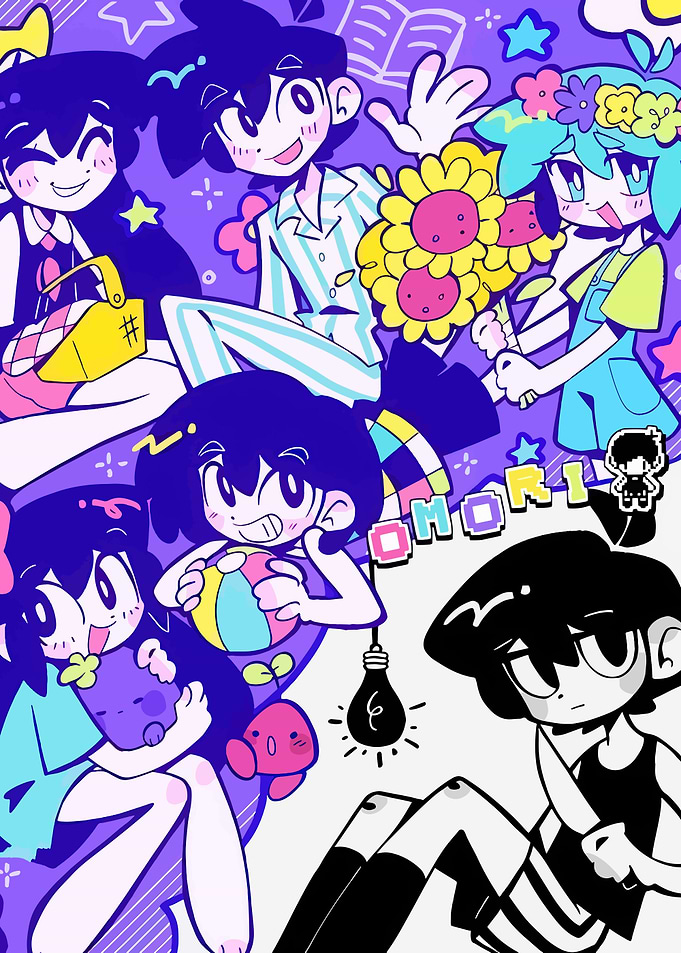 Omori Characters with Flowers and Toys