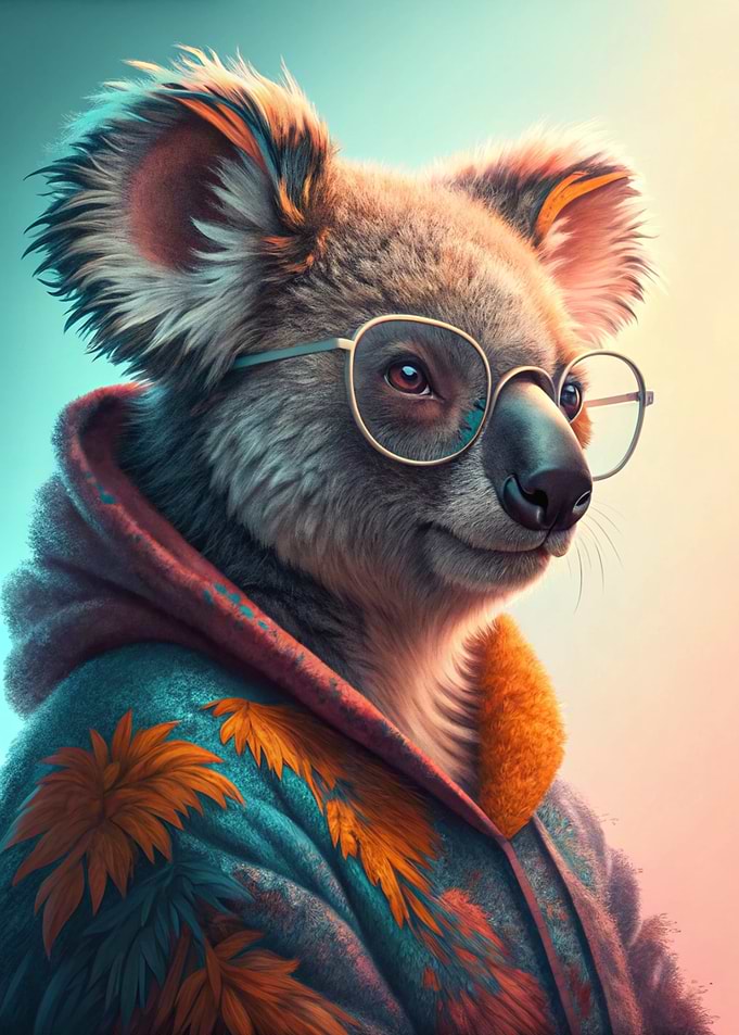 Stylish Koala Wearing Glasses and Hoodie