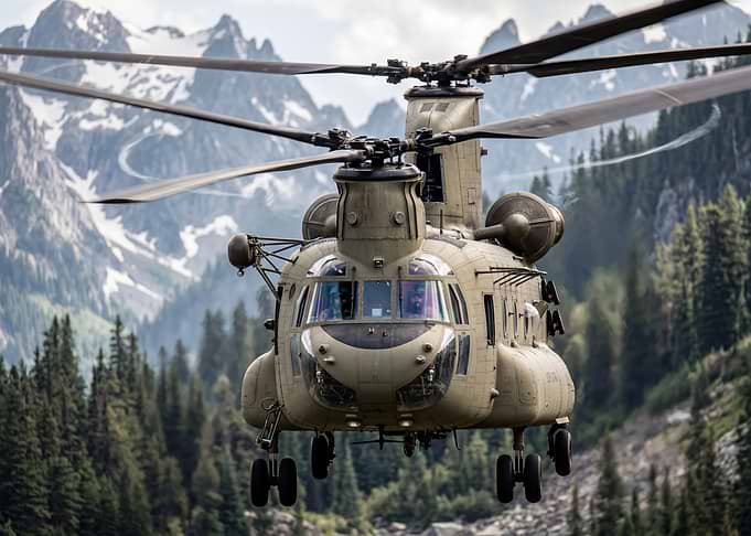 Military Helicopter in Mountains