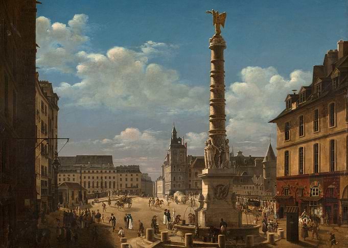 Parisian Square with Column and Fountain