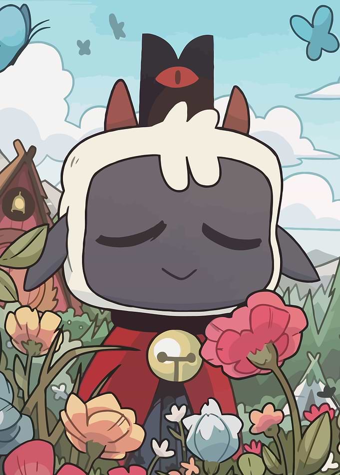 Cute Lamb Character in a Flower Field