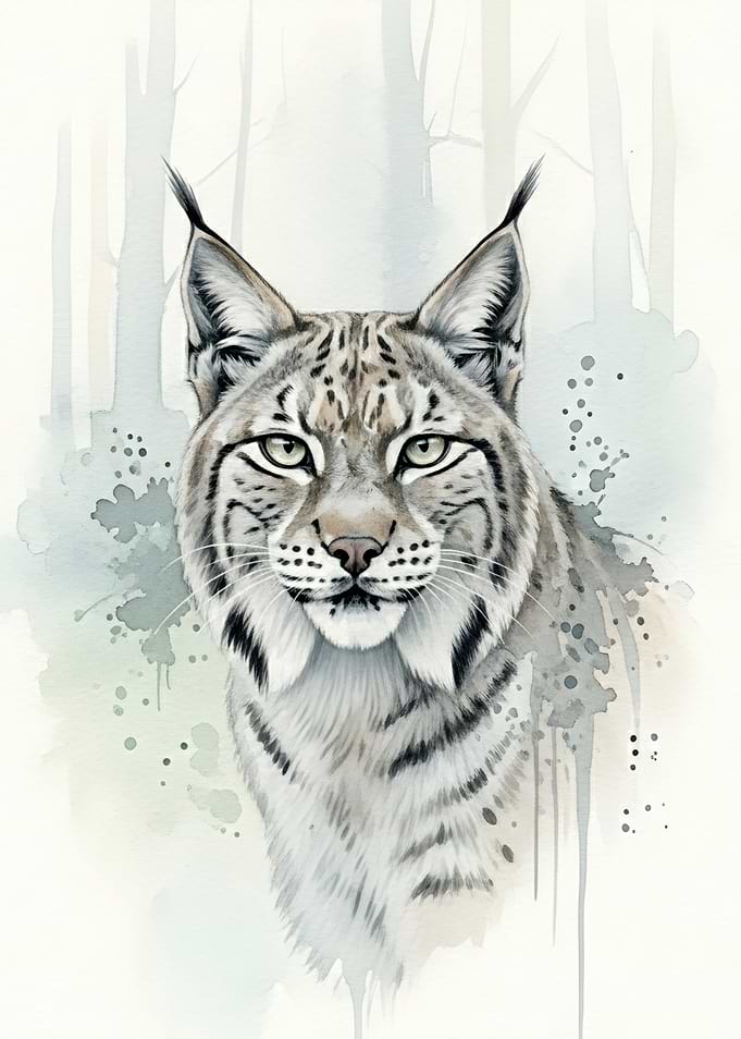 Watercolor Lynx Portrait