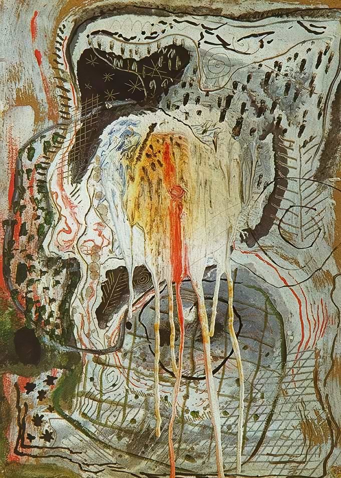 Surreal Drip Painting with Abstract Forms