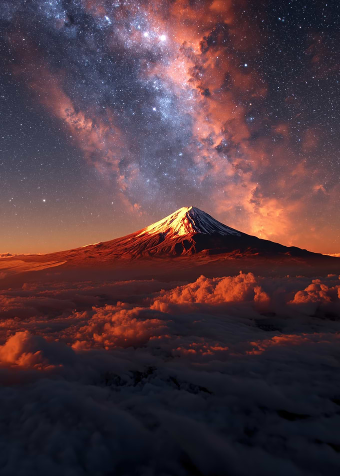 Majestic Mountain Peak Under Starry Sky