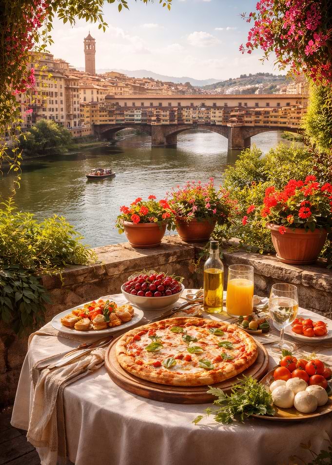 Italian Terrace Dining with Ponte Vecchio View