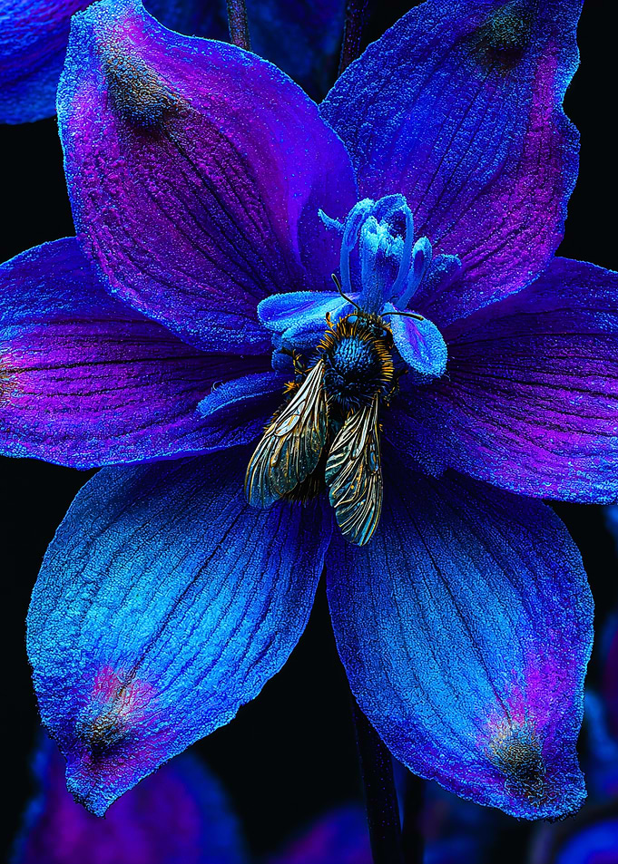 Electric Blue Delphinium with Golden Bee