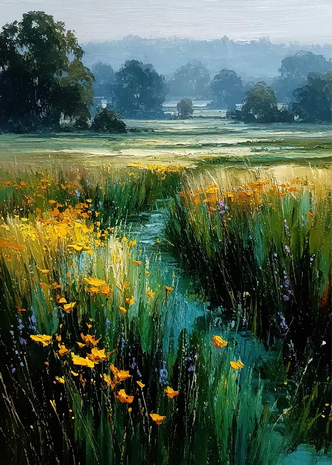 Impressionistic Meadow with Yellow Flowers