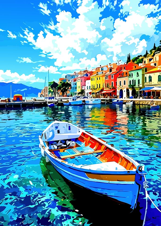 Colorful Mediterranean Harbor Scene