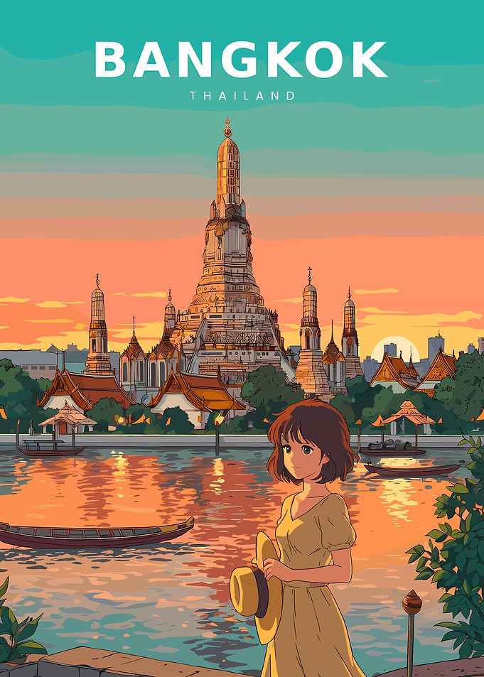 Anime Girl in Bangkok at Sunset
