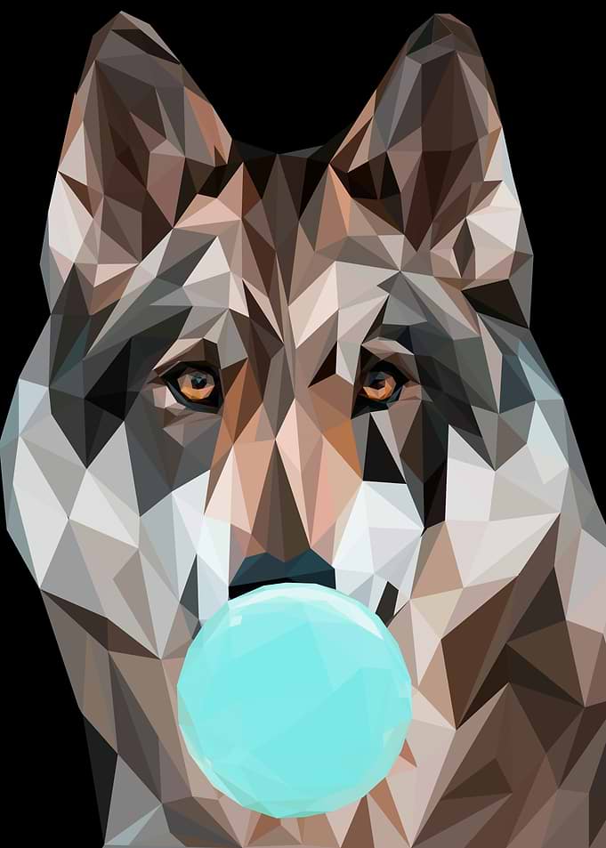 Geometric Wolf Blowing Bubble Gum