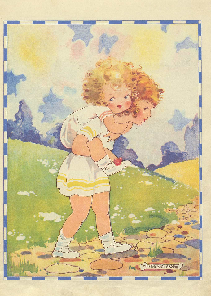 Two girls piggyback ride in nature