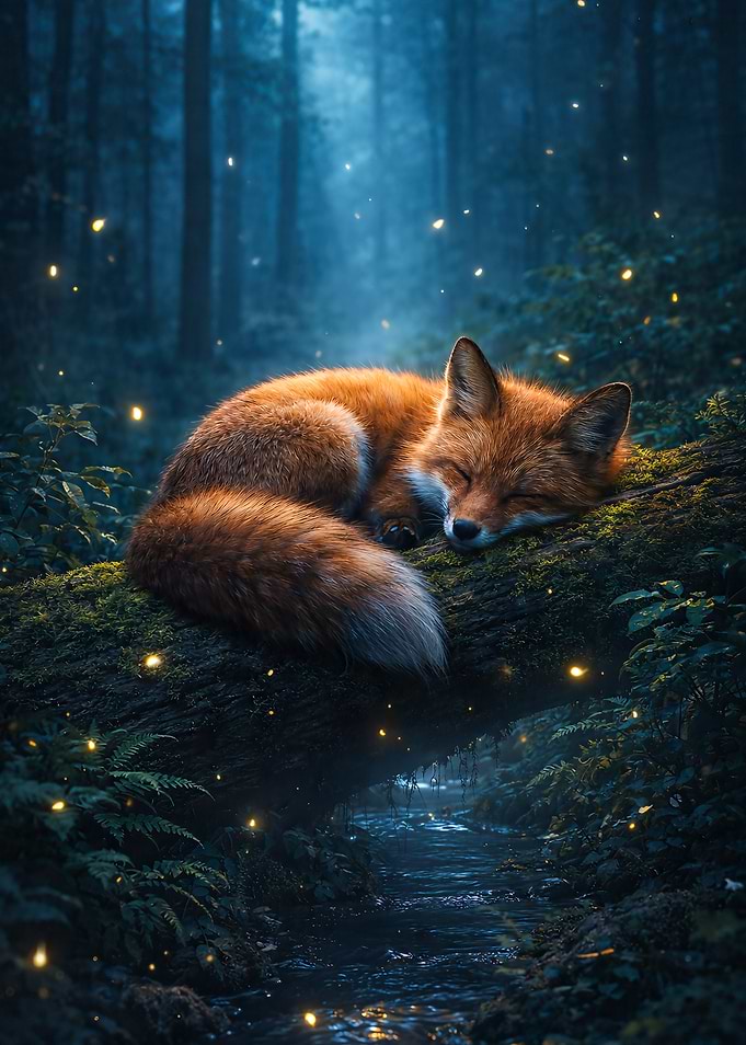 Fox Sleeping in Enchanted Forest