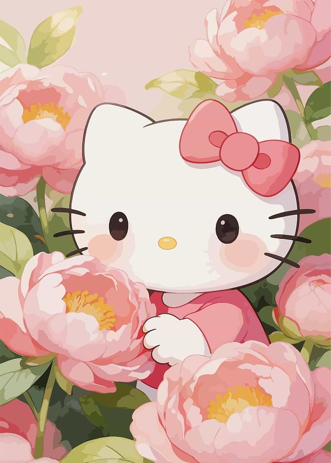 Hello Kitty with Pink Peonies