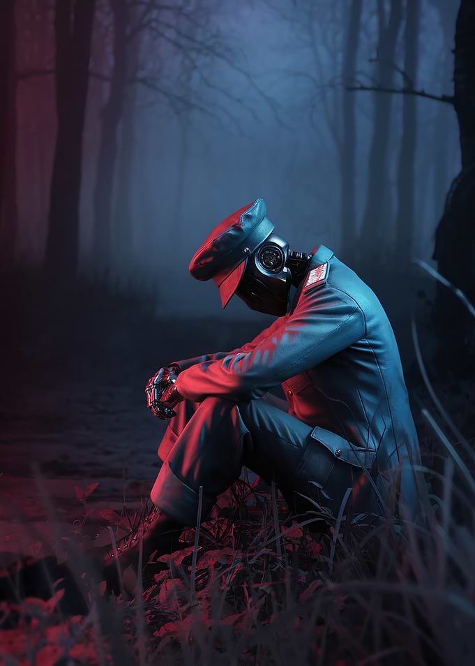 Robot Soldier in Foggy Forest